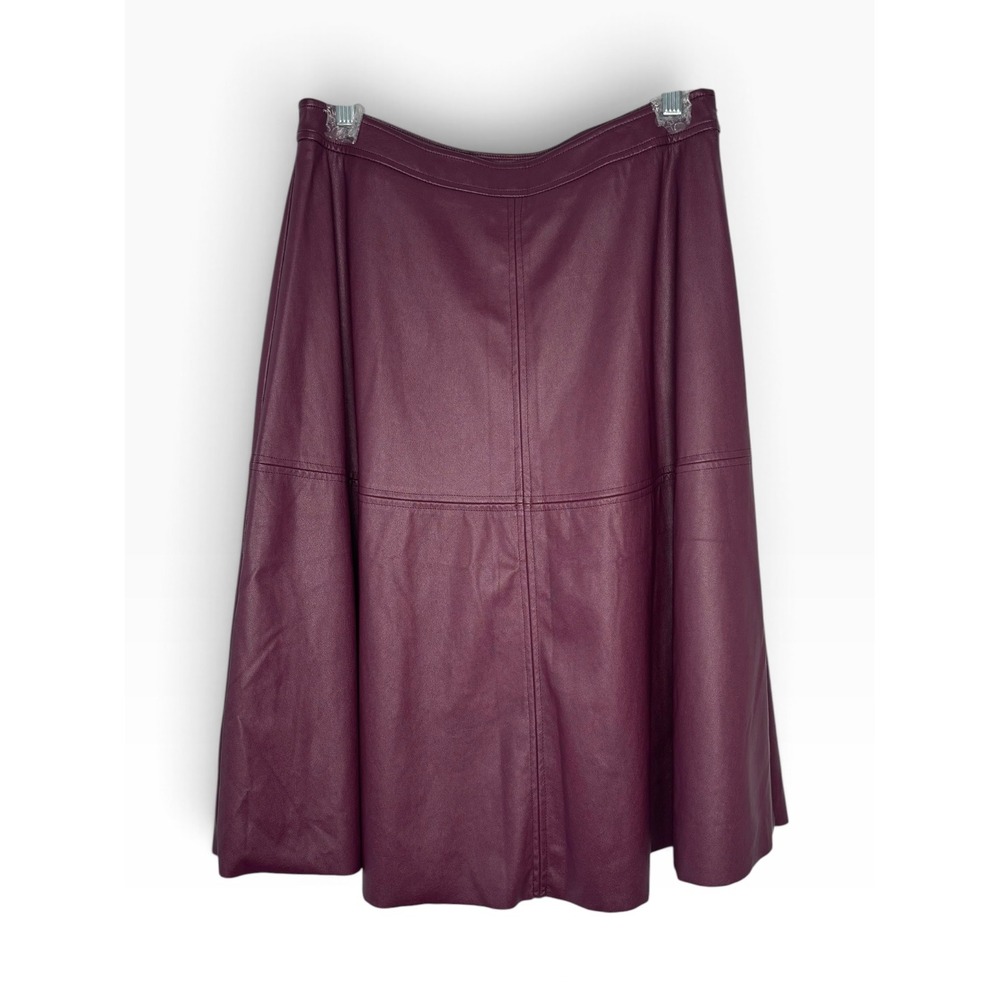 Trina Turk Skirt Womens 12 Plum Excellent Faux Leather Paneled A-Line Midi